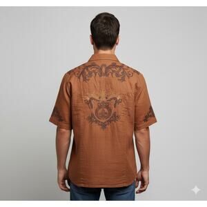 Men's Vintage Prestige 100% Linen Embroidered Shirt  Baroque Retro Gothic Sz-XL